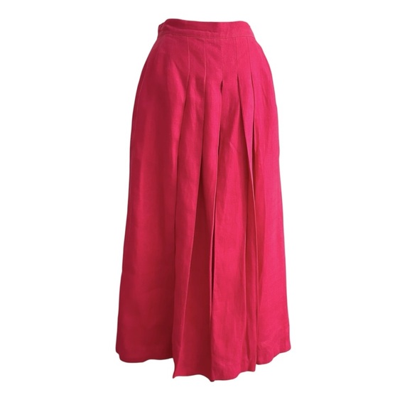 Vintage Lloyd Williams Hot Pink Pleated Linen Culottes Wide Leg Pants Resortwear - Picture 1 of 16